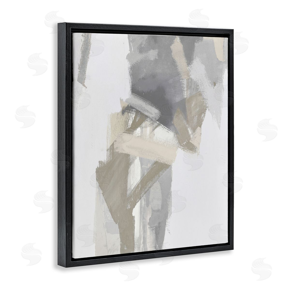 Elegant Grey & Beige Streaks Black Floating Frame Canvas Wall Art, Home Decor by Rachel Springer