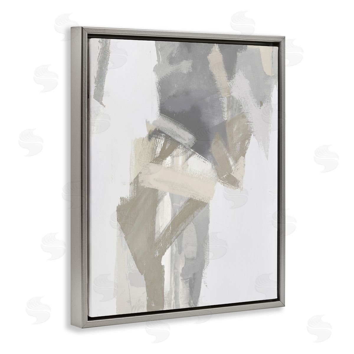 Elegant Grey & Beige Streaks Grey Floating Frame Canvas Wall Art, Home Decor by Rachel Springer