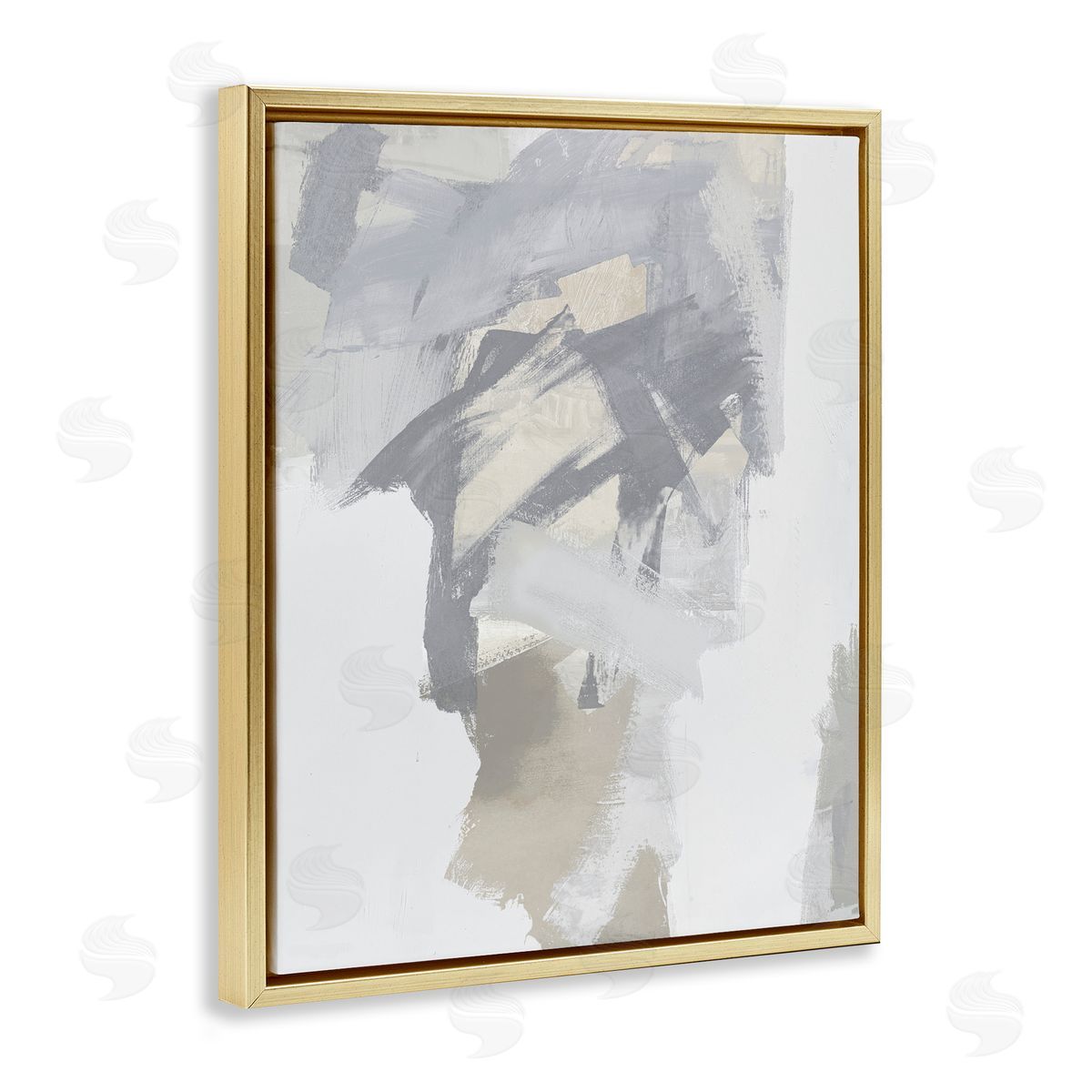 Elegant Contemporary Grey Shades Gold Floating Frame Canvas Wall Art, Home Decor by Rachel Springer
