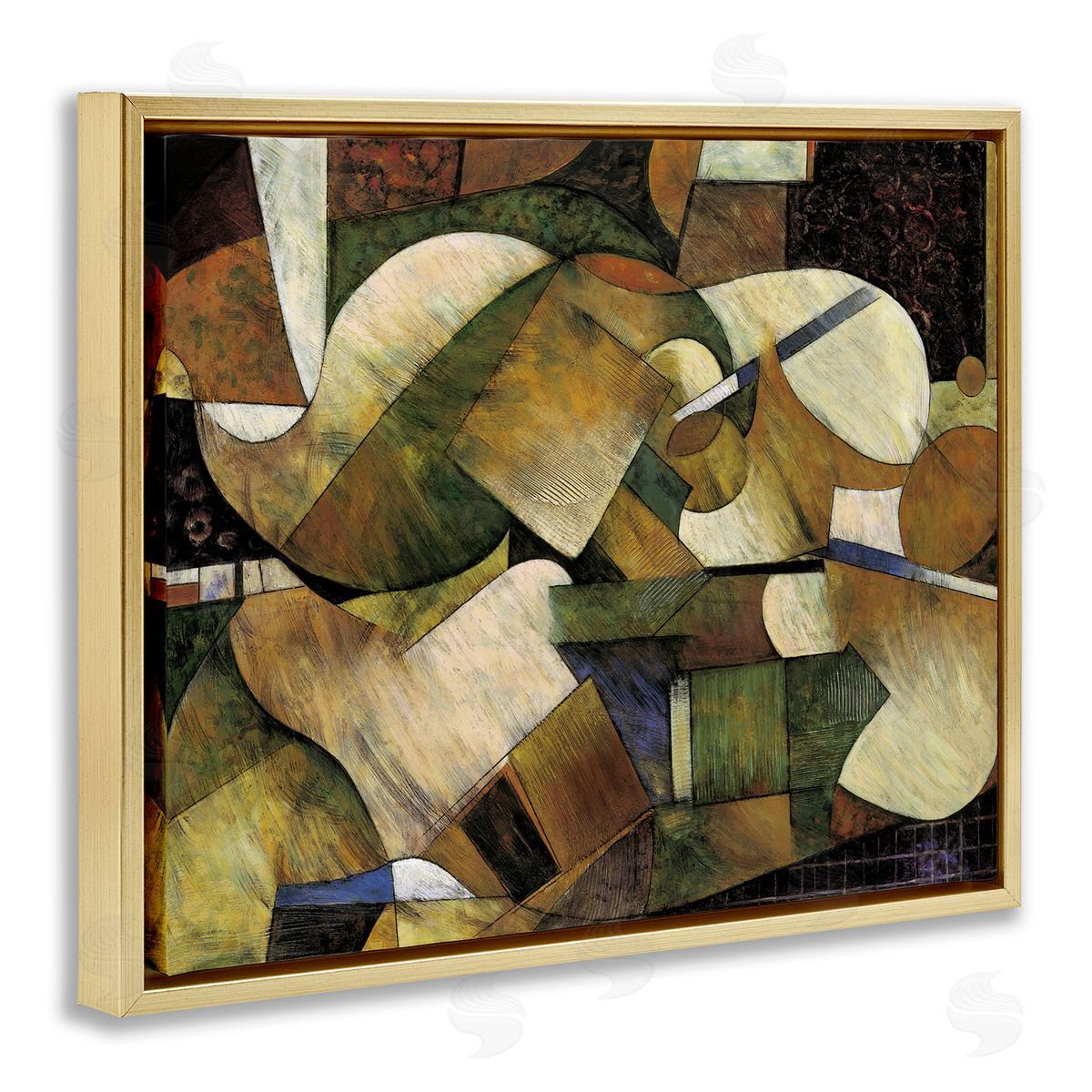 Expressive Geometric Abstraction Gold Floating Frame Canvas Wall Art, Home Decor by Jonathan Parsons