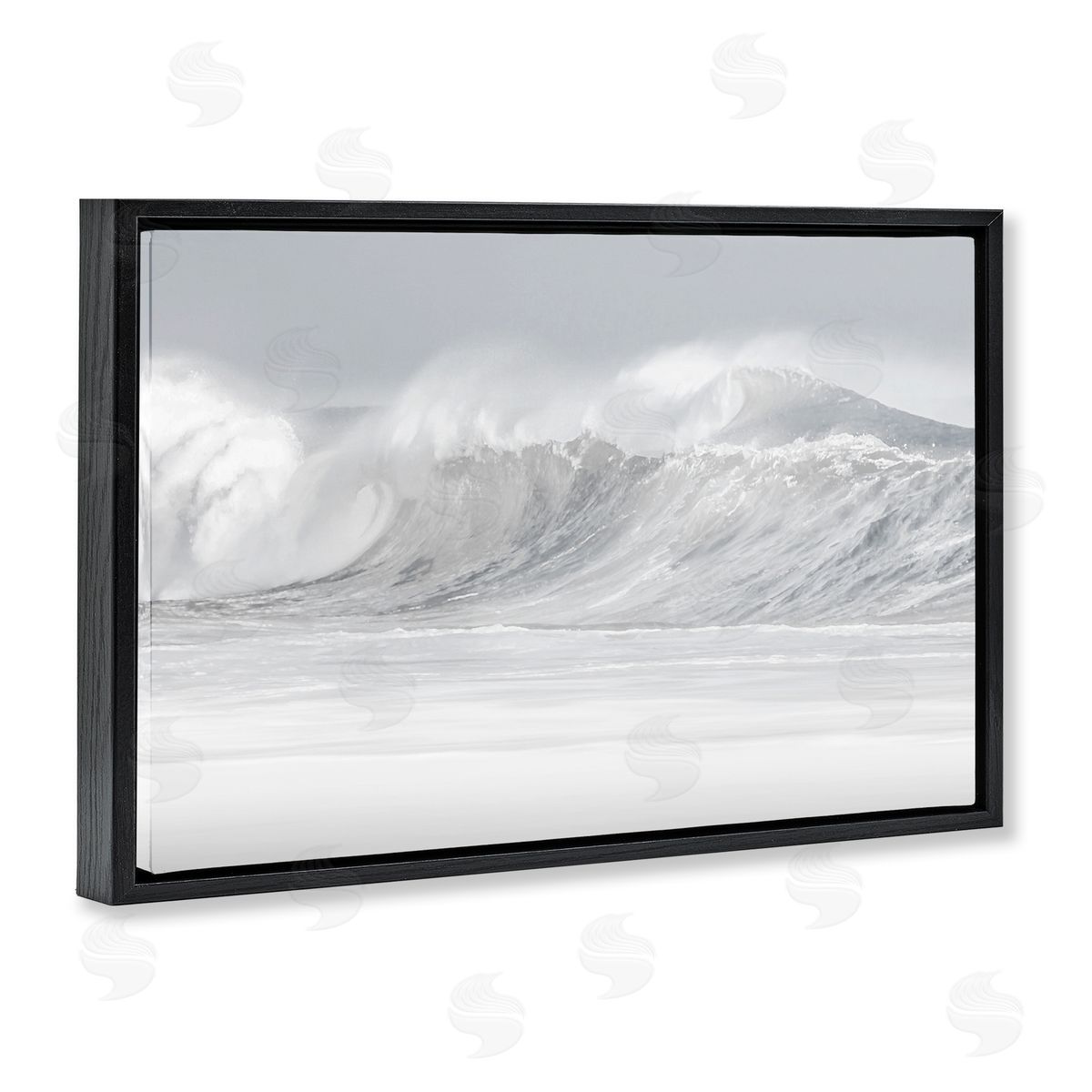 Cresting Beach Wave Black Floating Frame Canvas Wall Art, Home Decor by Maggie Olsen