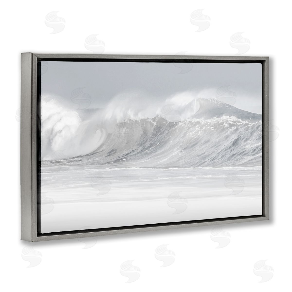 Cresting Beach Wave Grey Floating Frame Canvas Wall Art, Home Decor by Maggie Olsen