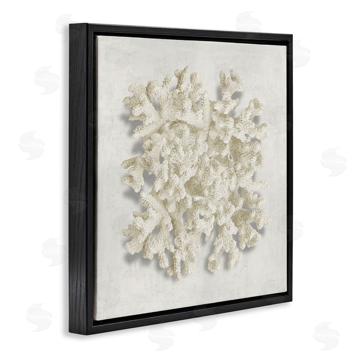 Aquatic Neutral Coral Black Floating Frame Canvas Wall Art, Home Decor by Caroline Kelly