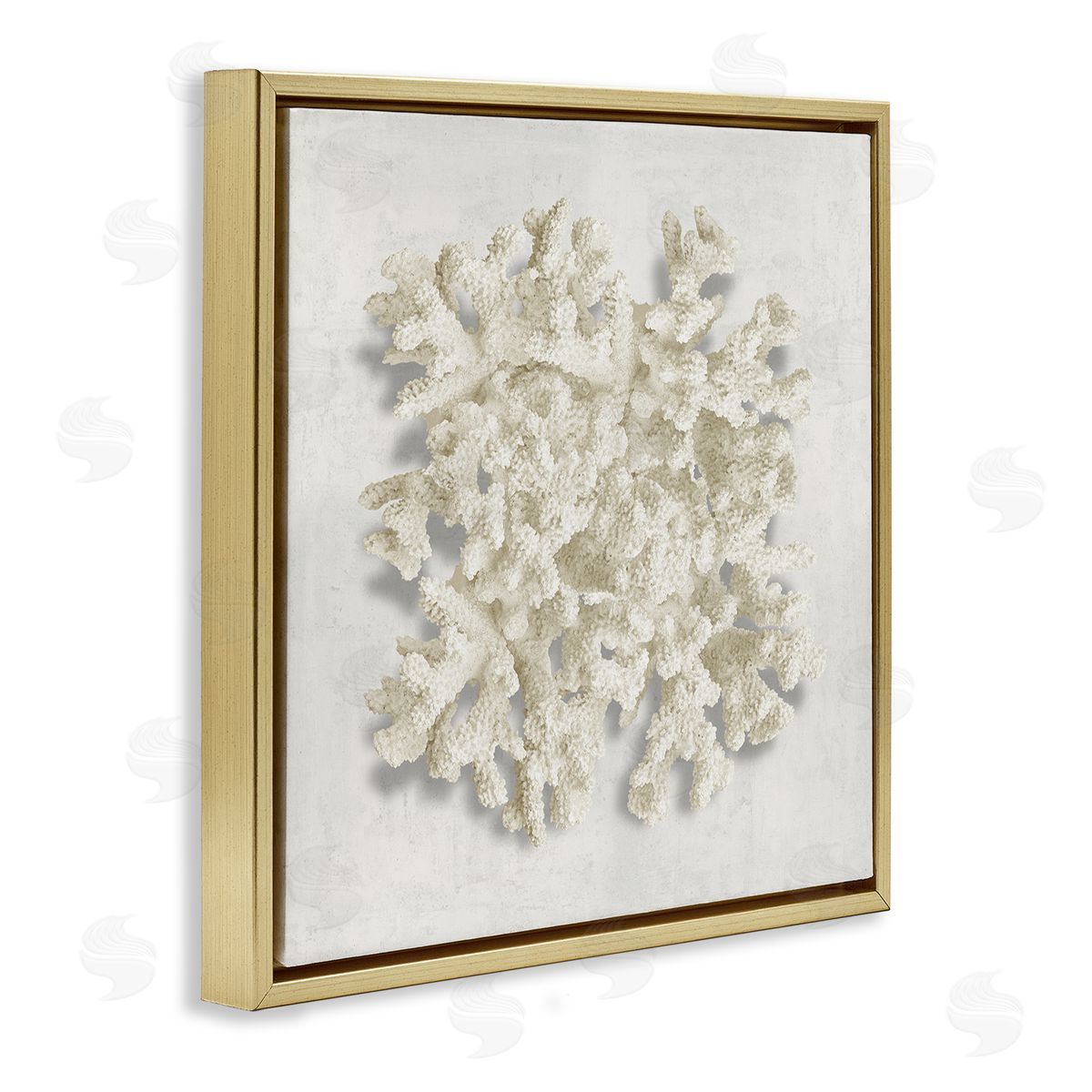Aquatic Neutral Coral Gold Floating Frame Canvas Wall Art, Home Decor by Caroline Kelly