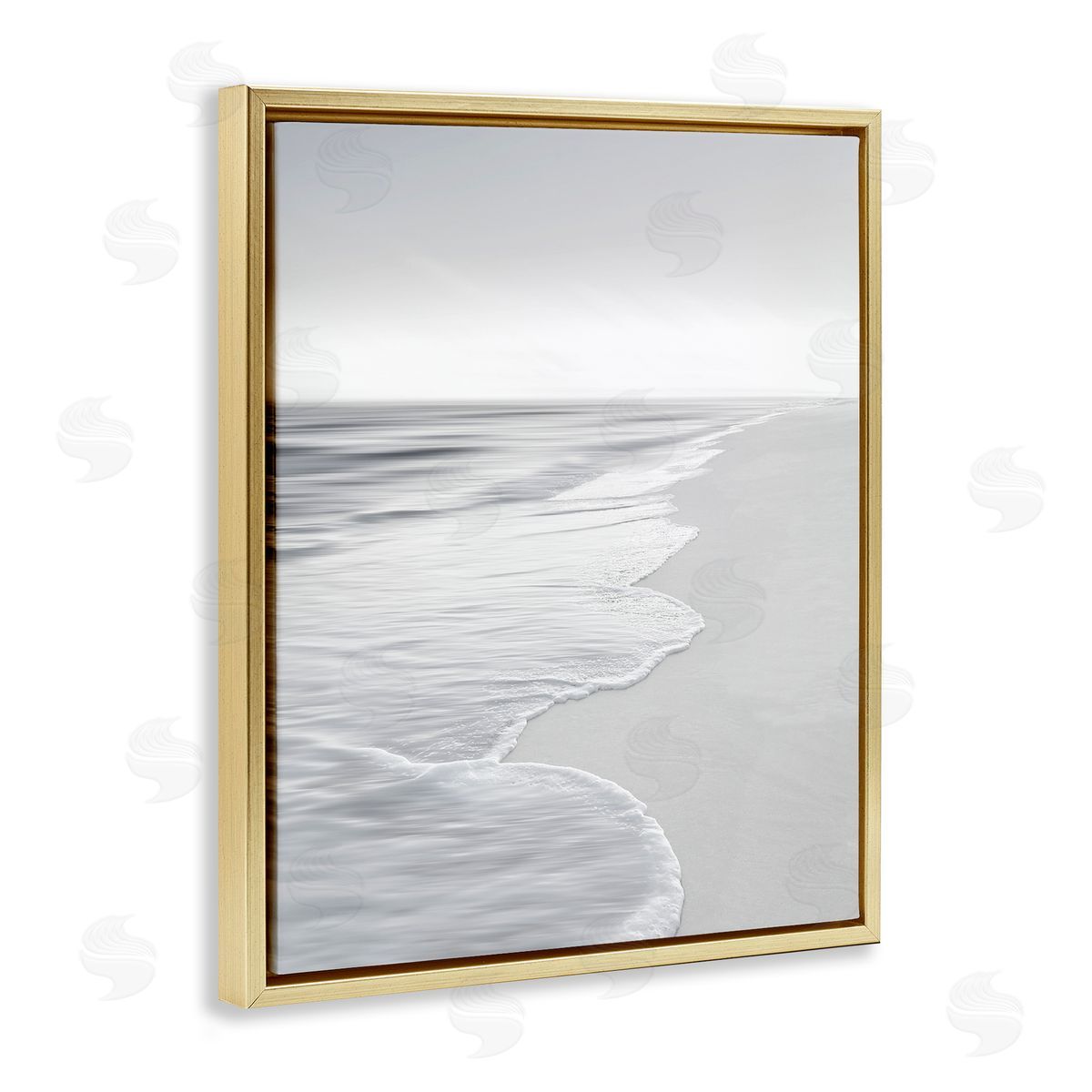 Foamy Beach Coast Gold Floating Frame Canvas Wall Art, Home Decor by Maggie Olsen
