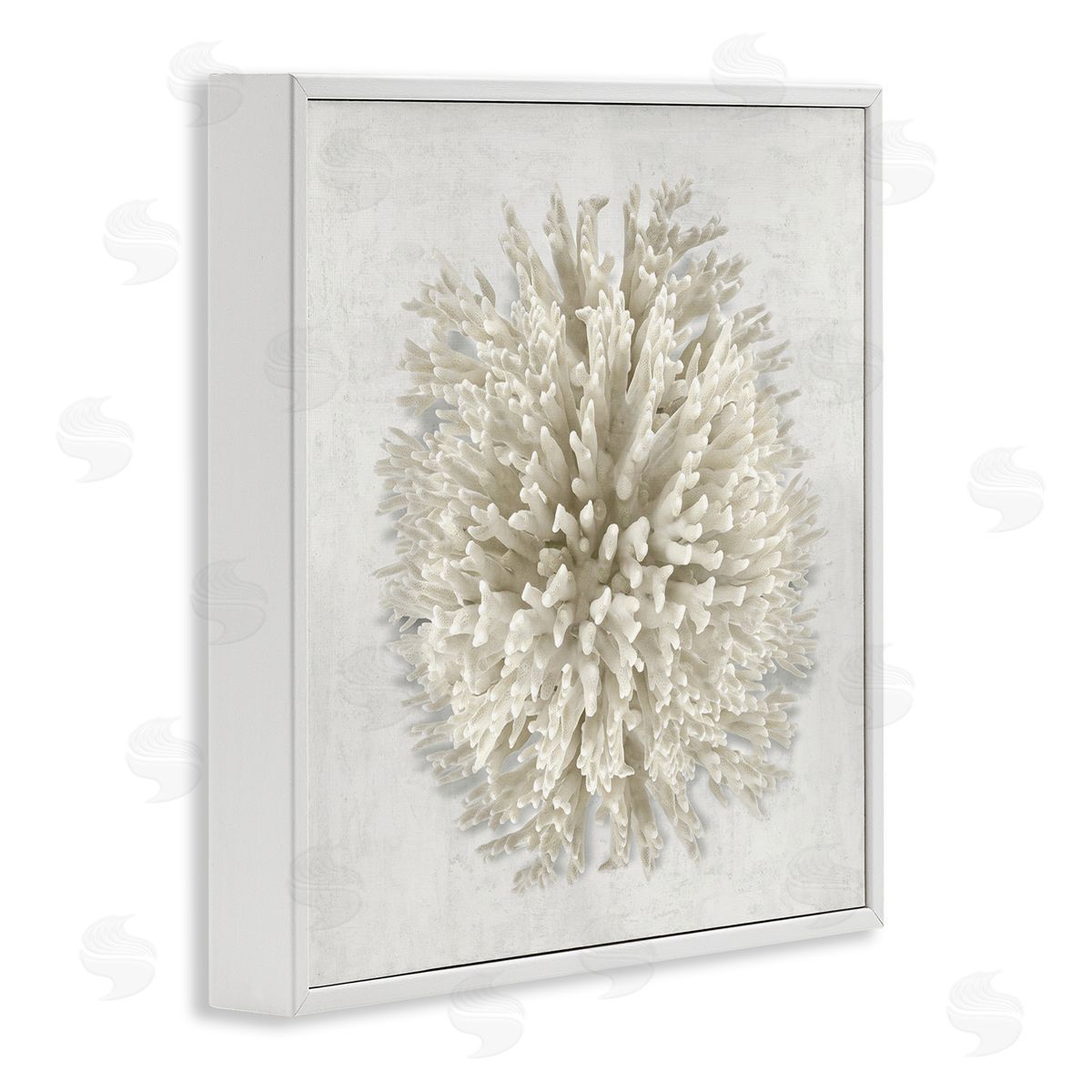 Natural Round Coral White Frame Print Wall Art, Home Decor by Caroline Kelly