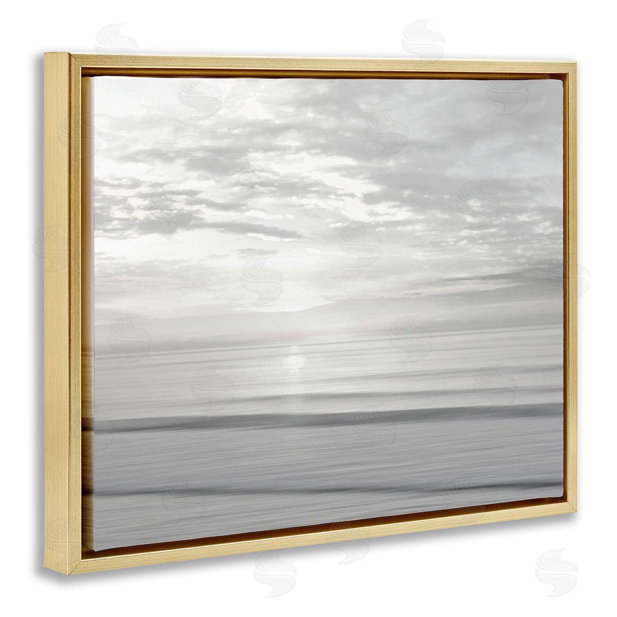 Soft Serene Beach Reflection Gold Floating Frame Canvas Wall Art, Home Decor by Maggie Olsen