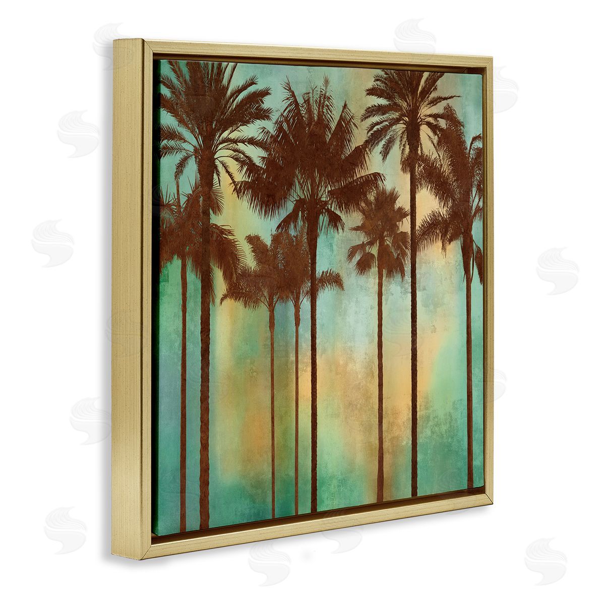 Palm Trees over Gradient Gold Floating Frame Canvas Wall Art, Home Decor by John Seba
