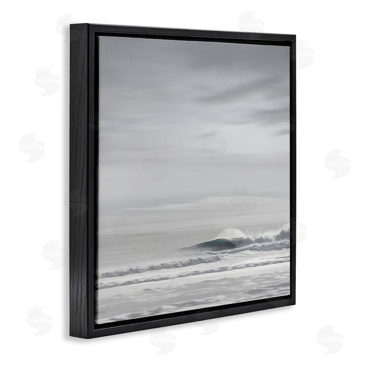 Misty Grey Beach Ripples Black Floating Frame Canvas Wall Art, Home Decor by Maggie Olsen