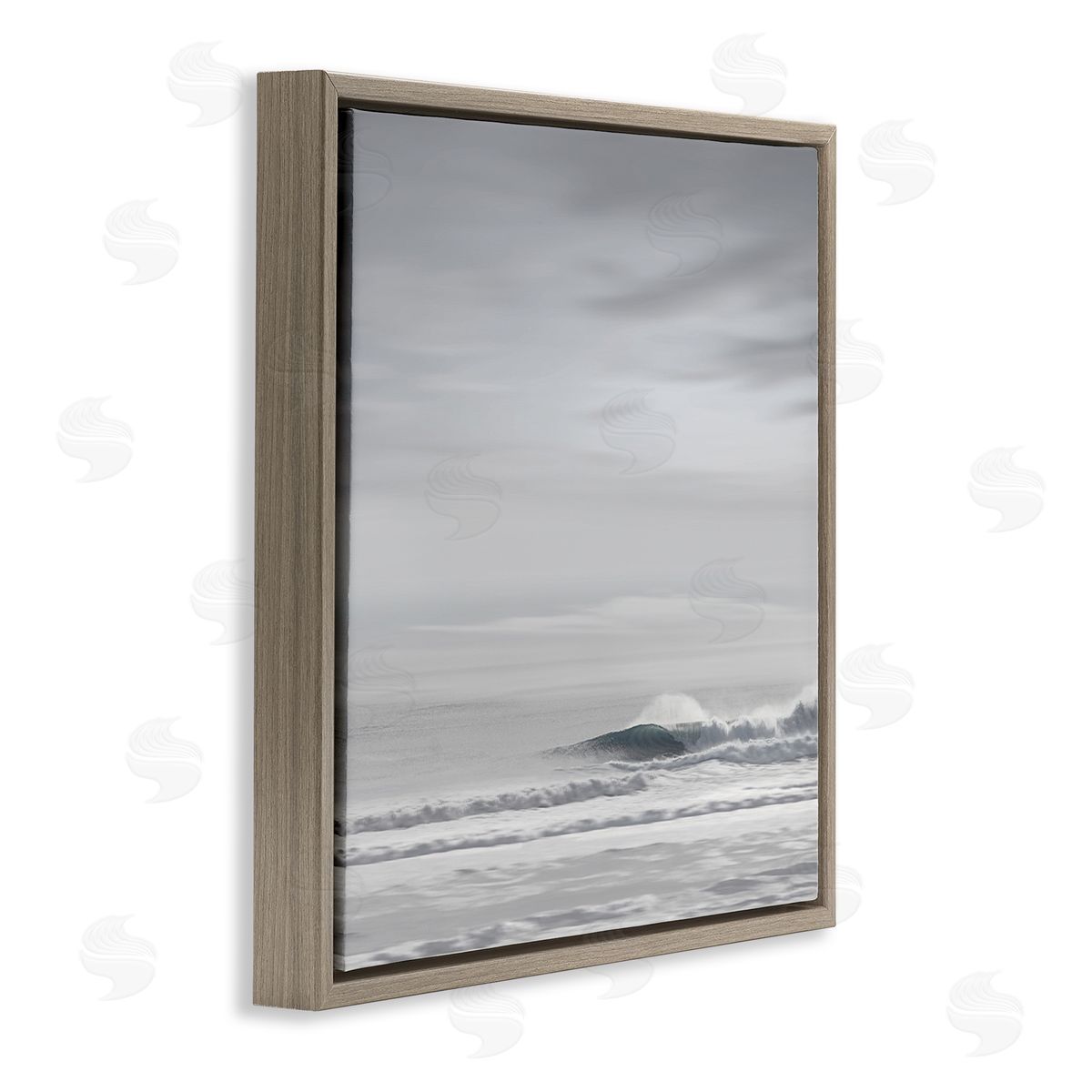Misty Grey Beach Ripples Brown Floating Frame Canvas Wall Art, Home Decor by Maggie Olsen