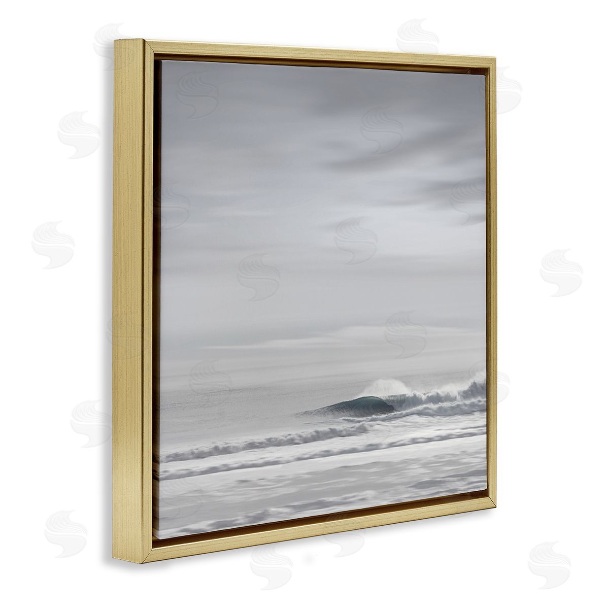 Misty Grey Beach Ripples Gold Floating Frame Canvas Wall Art, Home Decor by Maggie Olsen