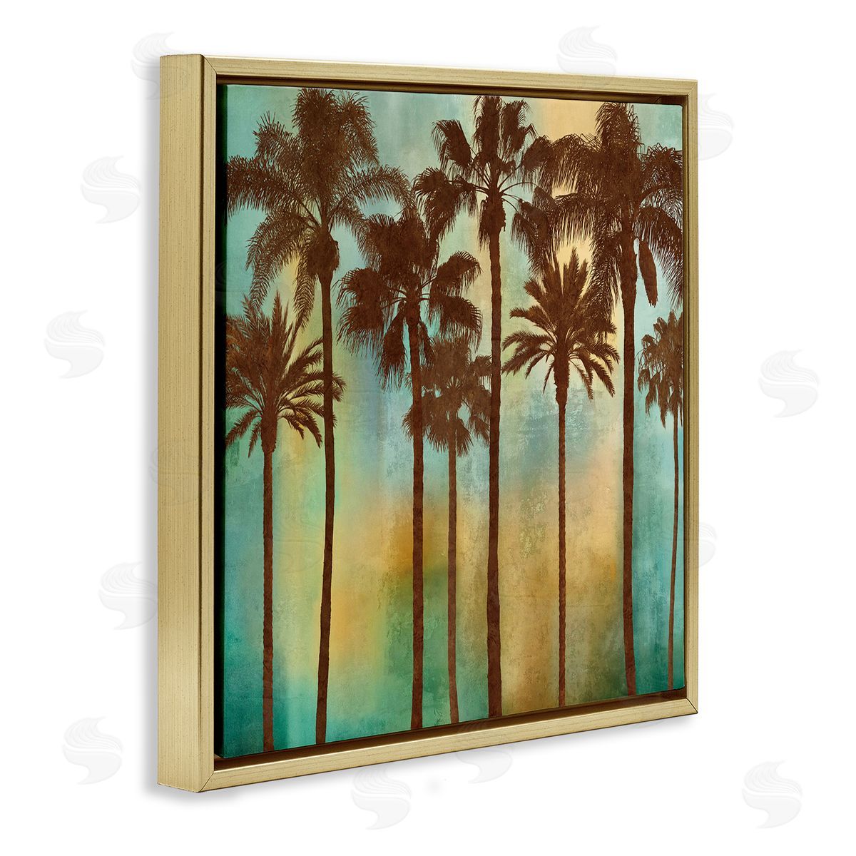 Looming Palms on Gradient Gold Floating Frame Canvas Wall Art, Home Decor by John Seba