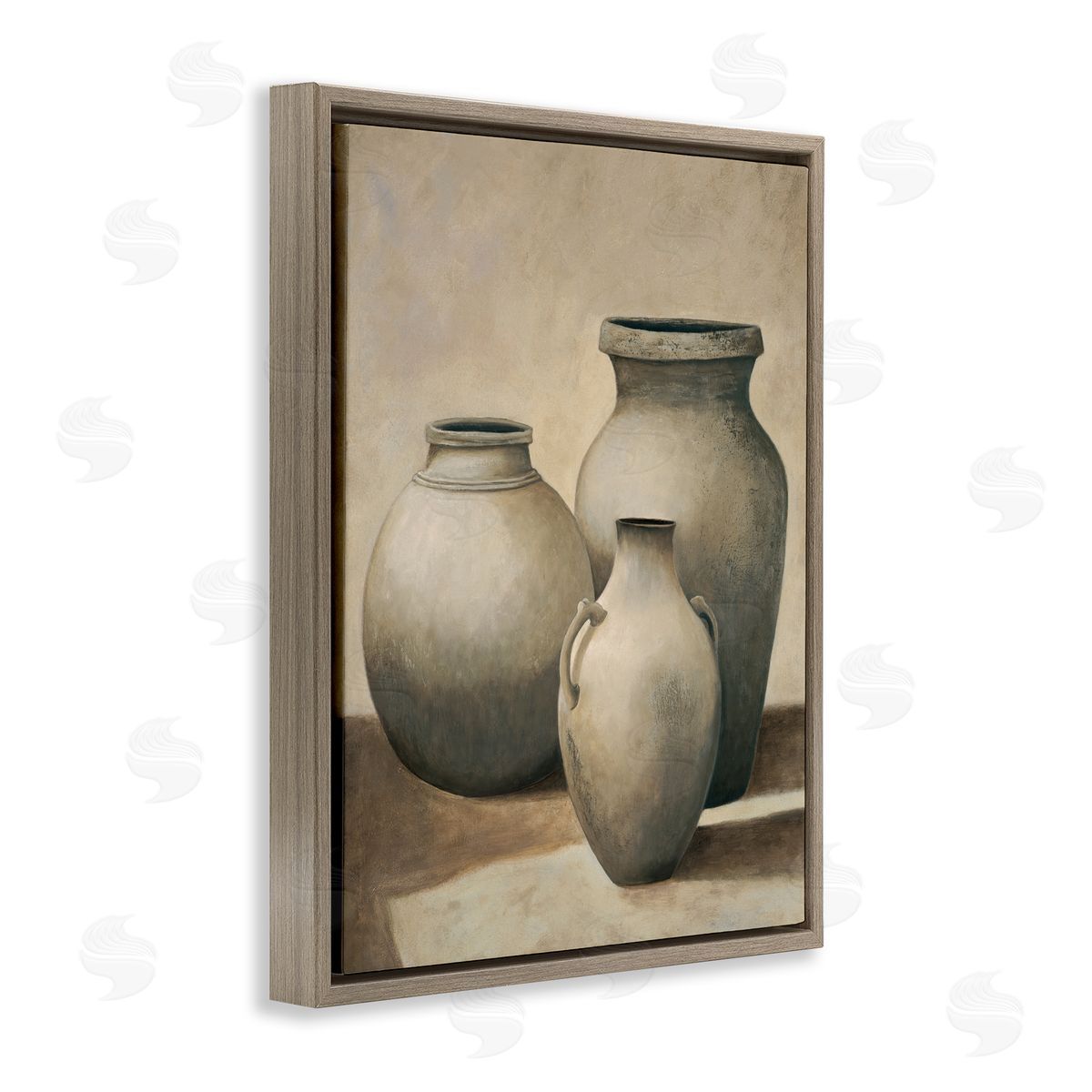 Trio of Vases Still Life Brown Floating Frame Canvas Wall Art, Home Decor by André Mazo