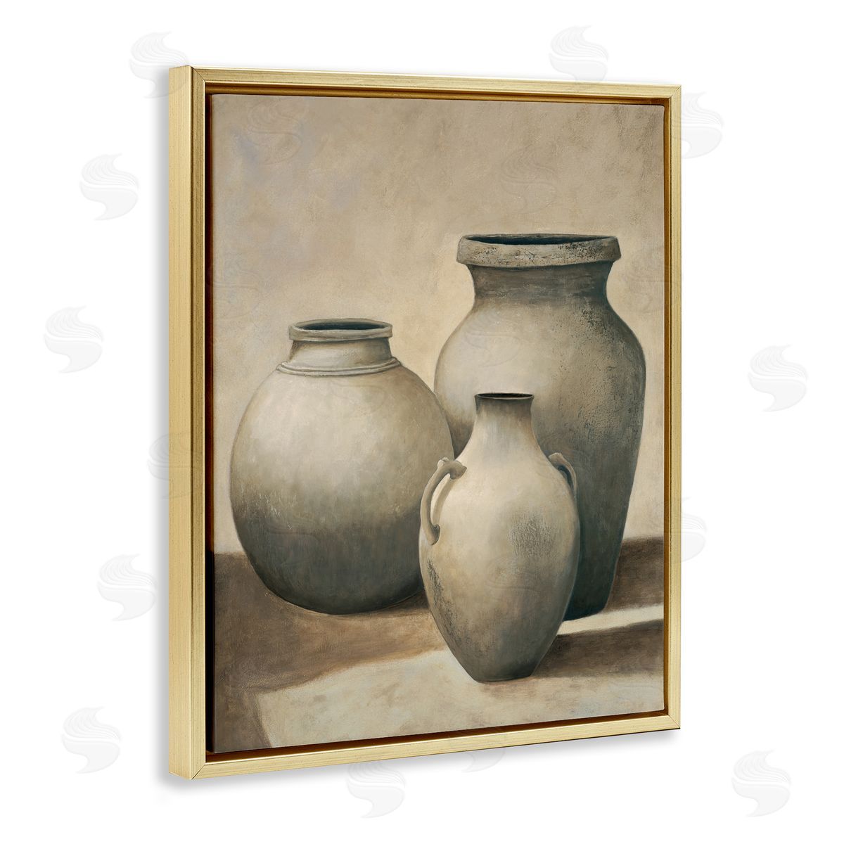 Trio of Vases Still Life Gold Floating Frame Canvas Wall Art, Home Decor by André Mazo