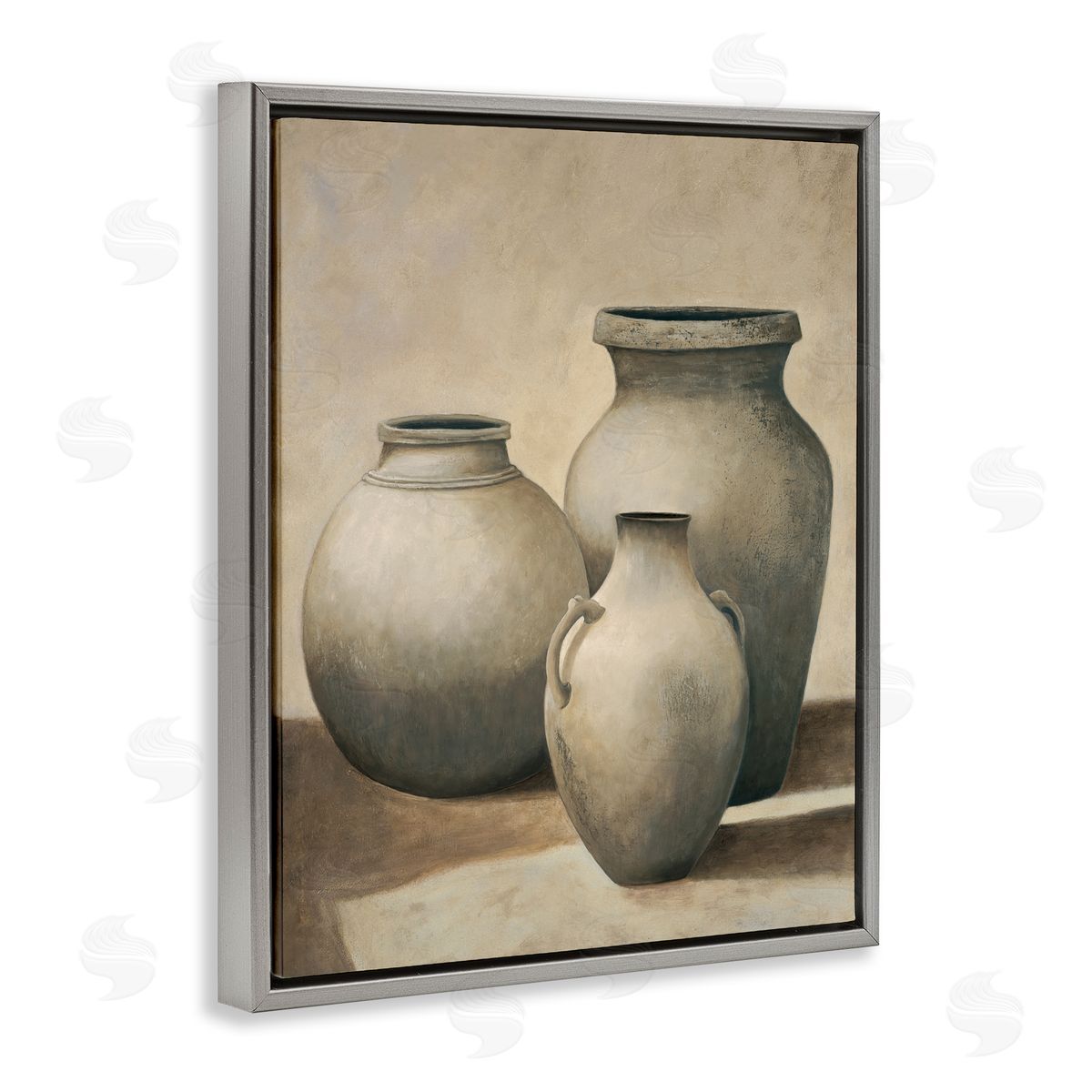 Trio of Vases Still Life Grey Floating Frame Canvas Wall Art, Home Decor by André Mazo