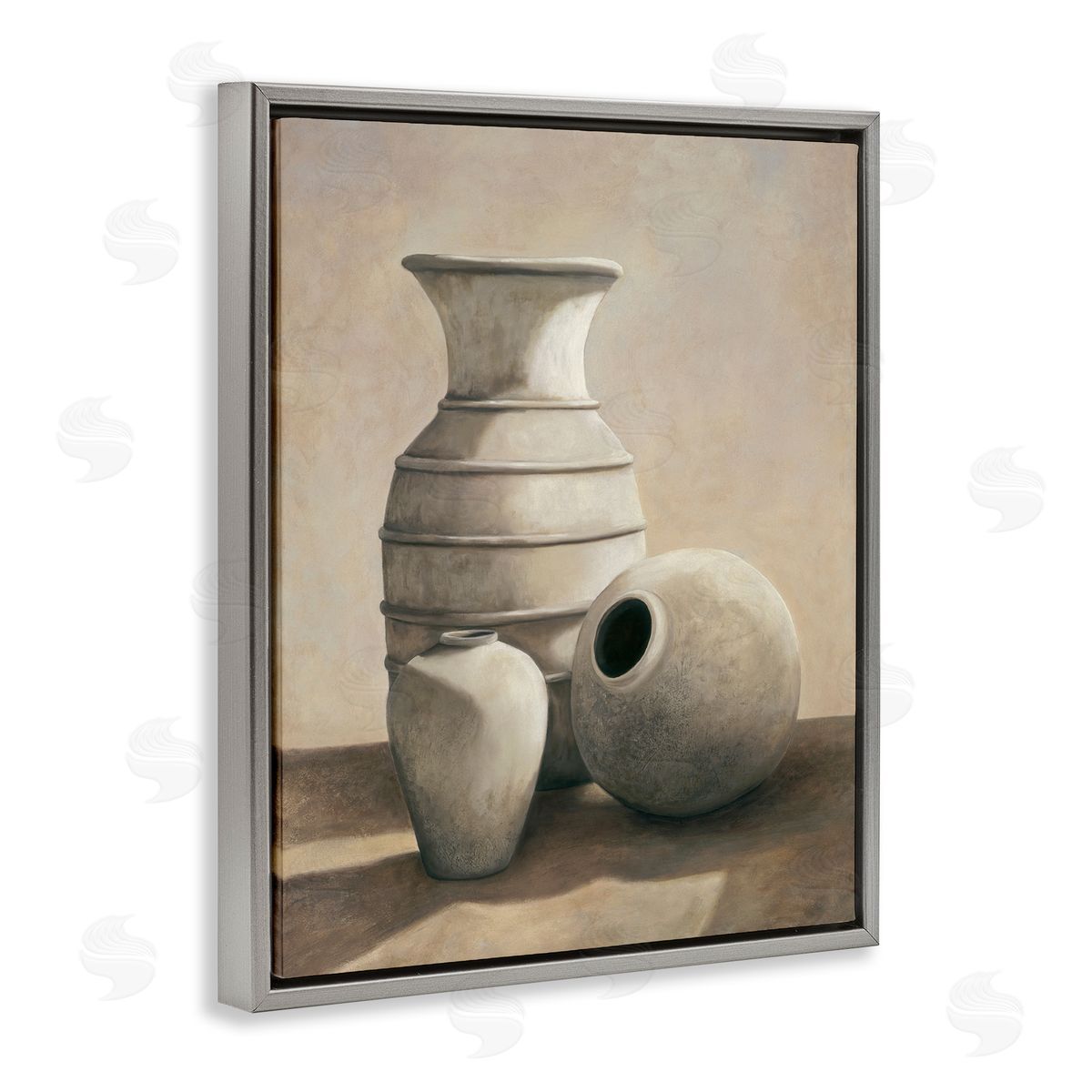 Traditional Vessels Still Life Grey Floating Frame Canvas Wall Art, Home Decor by André Mazo