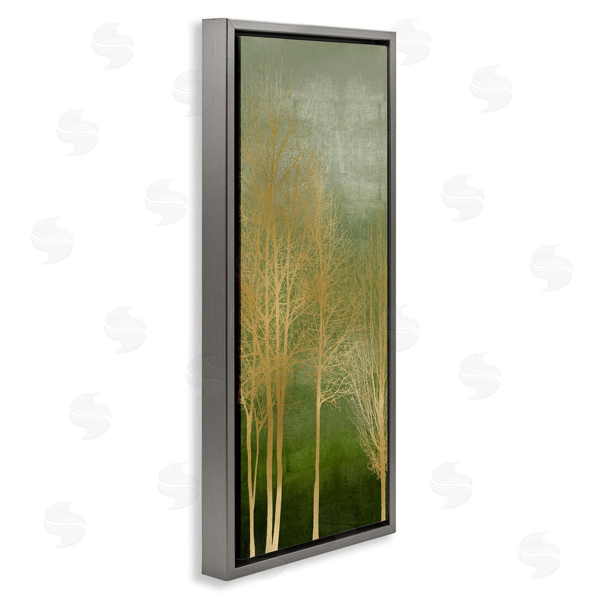Minimal Gold Branches Grey Floating Frame Canvas Wall Art, Home Decor by Kate Bennett