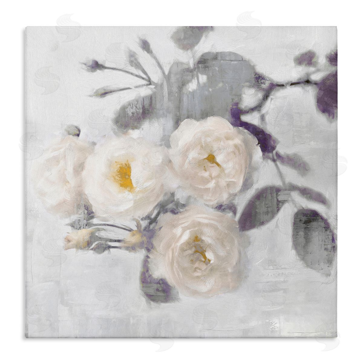 White Blooms on Grey Canvas Wall Art, Home Decor by Emily Ford