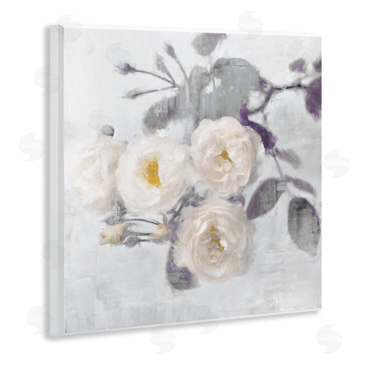 White Blooms on Grey Wood Plaque Wall Art, Home Decor by Emily Ford