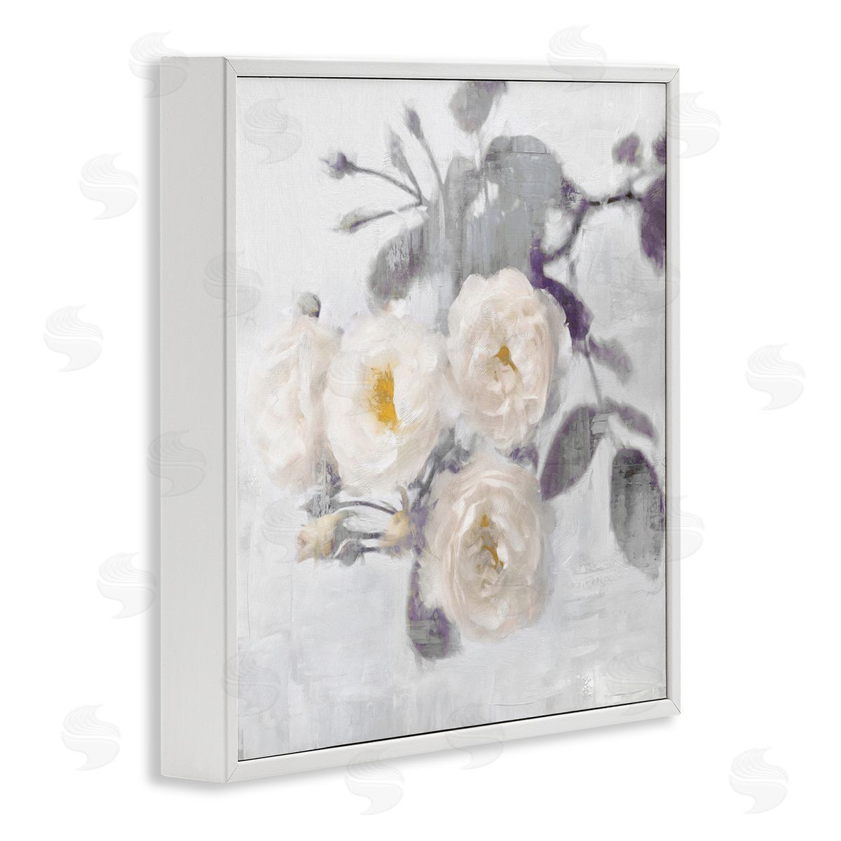 White Blooms on Grey White Frame Print Wall Art, Home Decor by Emily Ford