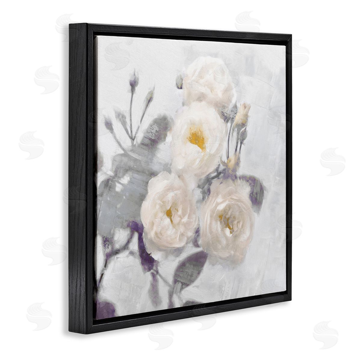 Bundle of White Blooms Black Floating Frame Canvas Wall Art, Home Decor by Emily Ford
