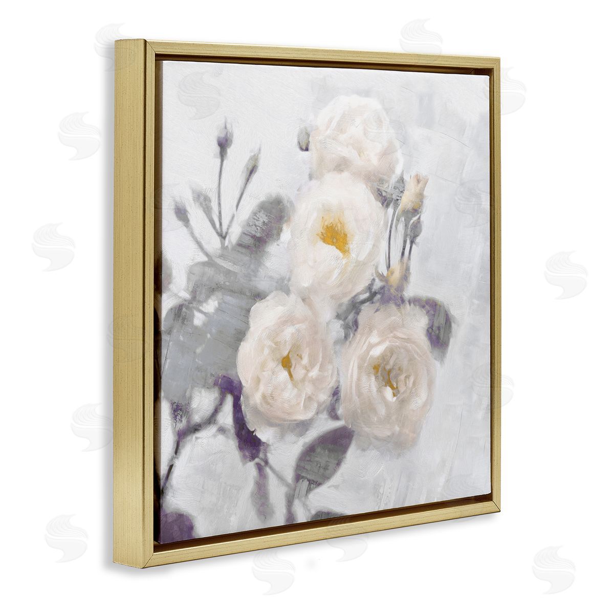Bundle of White Blooms Gold Floating Frame Canvas Wall Art, Home Decor by Emily Ford