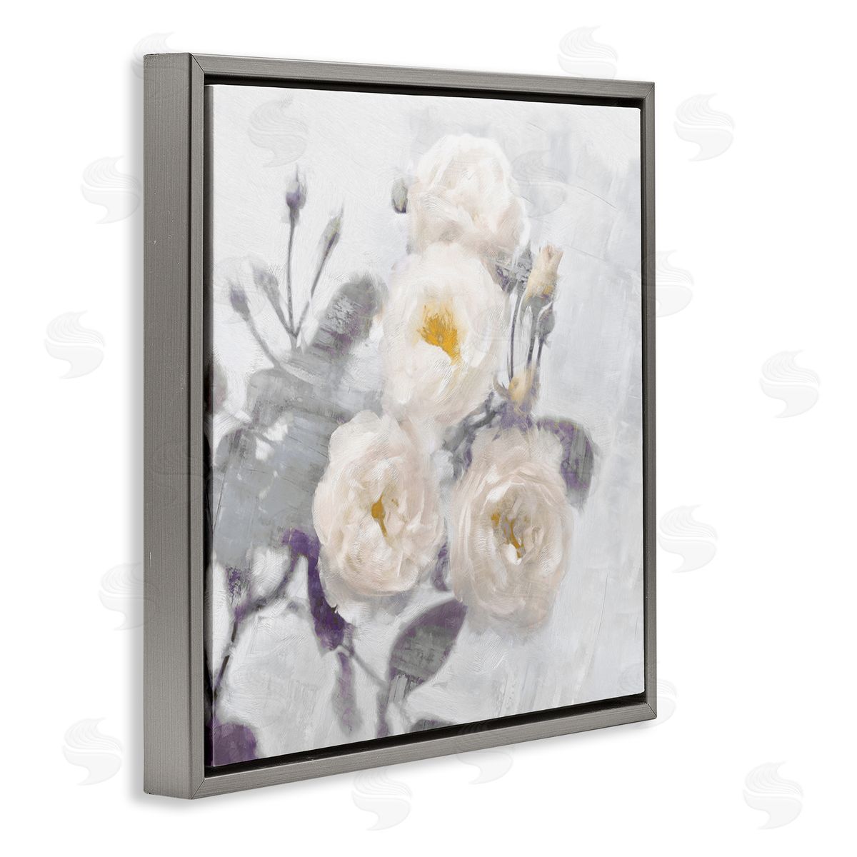 Bundle of White Blooms Grey Floating Frame Canvas Wall Art, Home Decor by Emily Ford