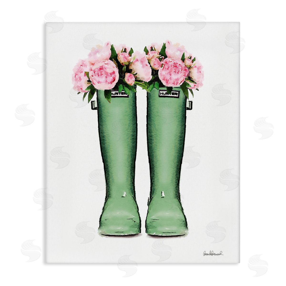 Country Boots with Peonies Canvas Wall Art, Home Decor by Amanda Greenwood