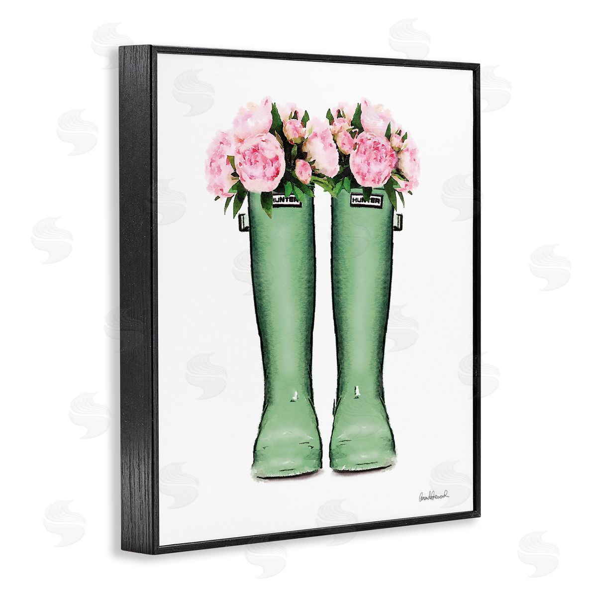 Country Boots with Peonies Black Frame Print Wall Art, Home Decor by Amanda Greenwood