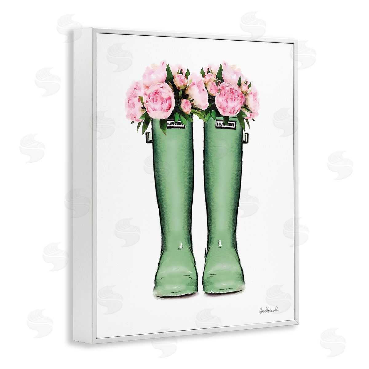 Country Boots with Peonies White Frame Print Wall Art, Home Decor by Amanda Greenwood