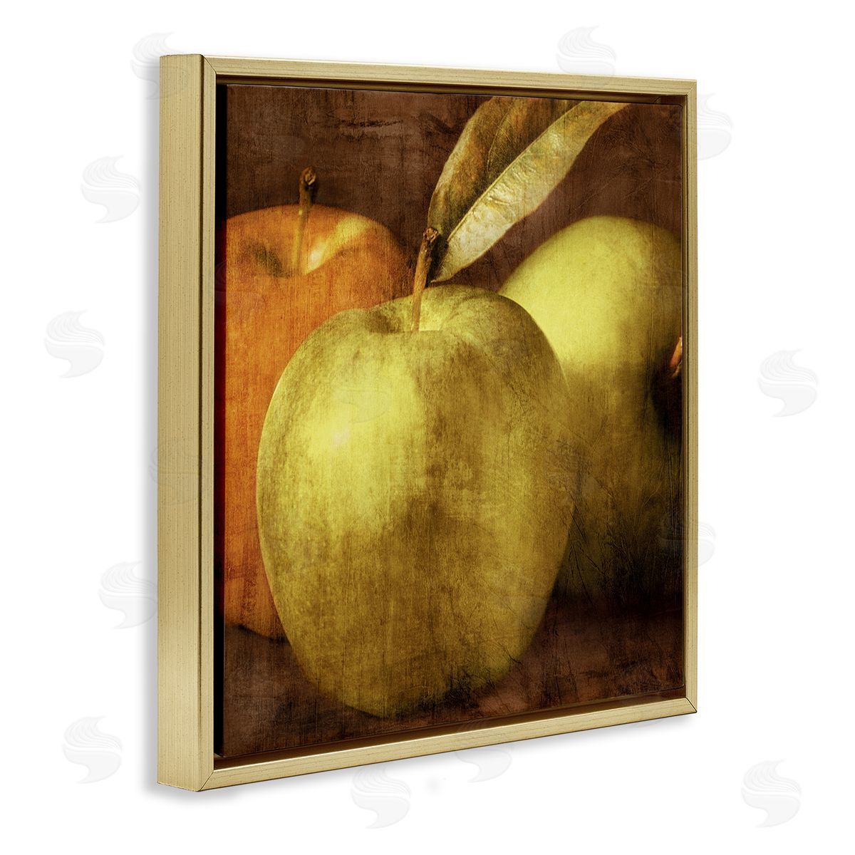 Vintage Apples Close Up Gold Floating Frame Canvas Wall Art, Home Decor by Caroline Kelly