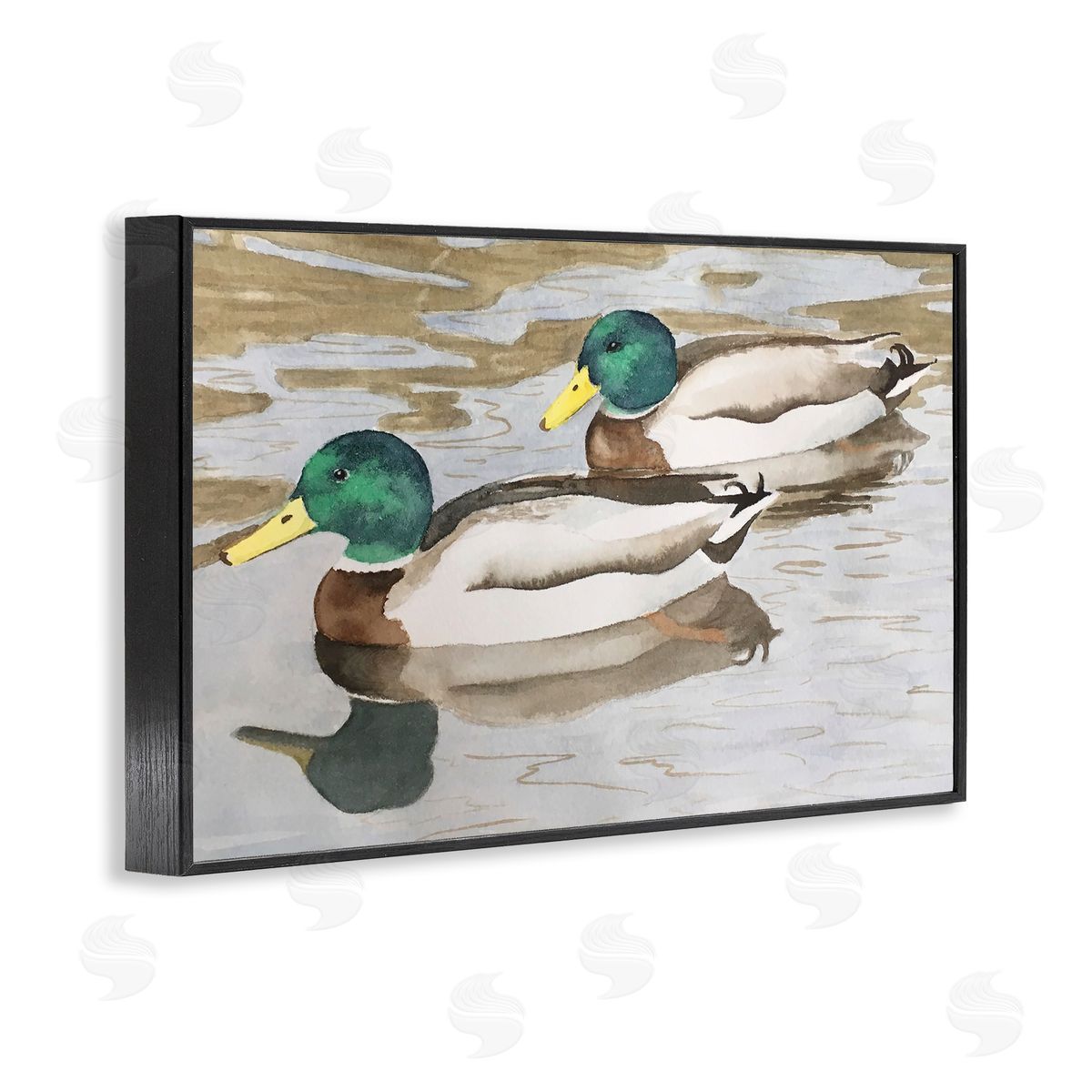 Mallard Ducks Pair Black Frame Print Wall Art, Home Decor by Stephanie Fielden