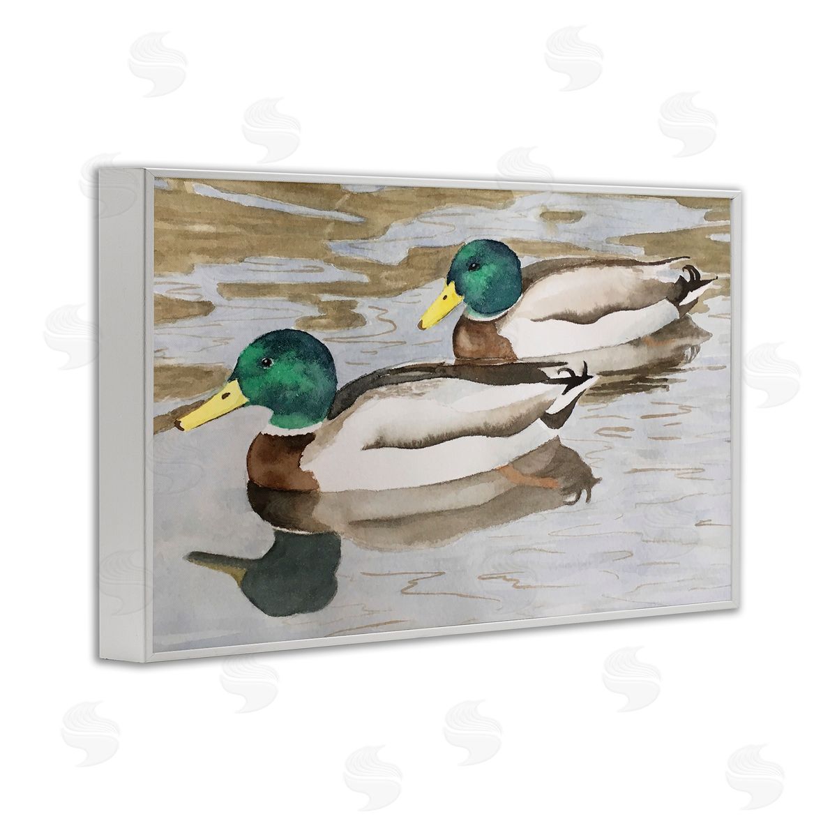 Mallard Ducks Pair White Frame Print Wall Art, Home Decor by Stephanie Fielden