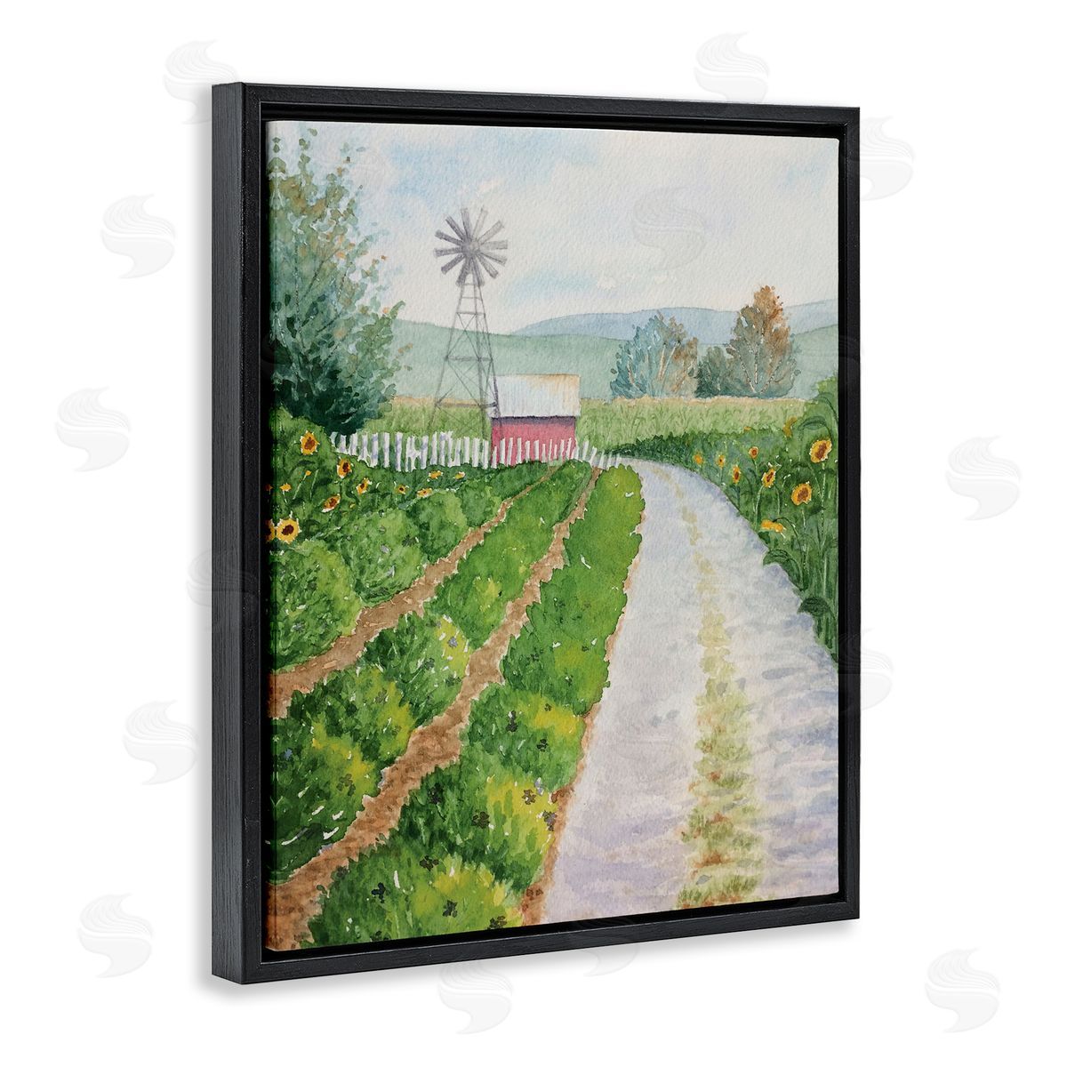 Tranquil Farm Path Black Floating Frame Canvas Wall Art, Home Decor by Stephanie Fielden