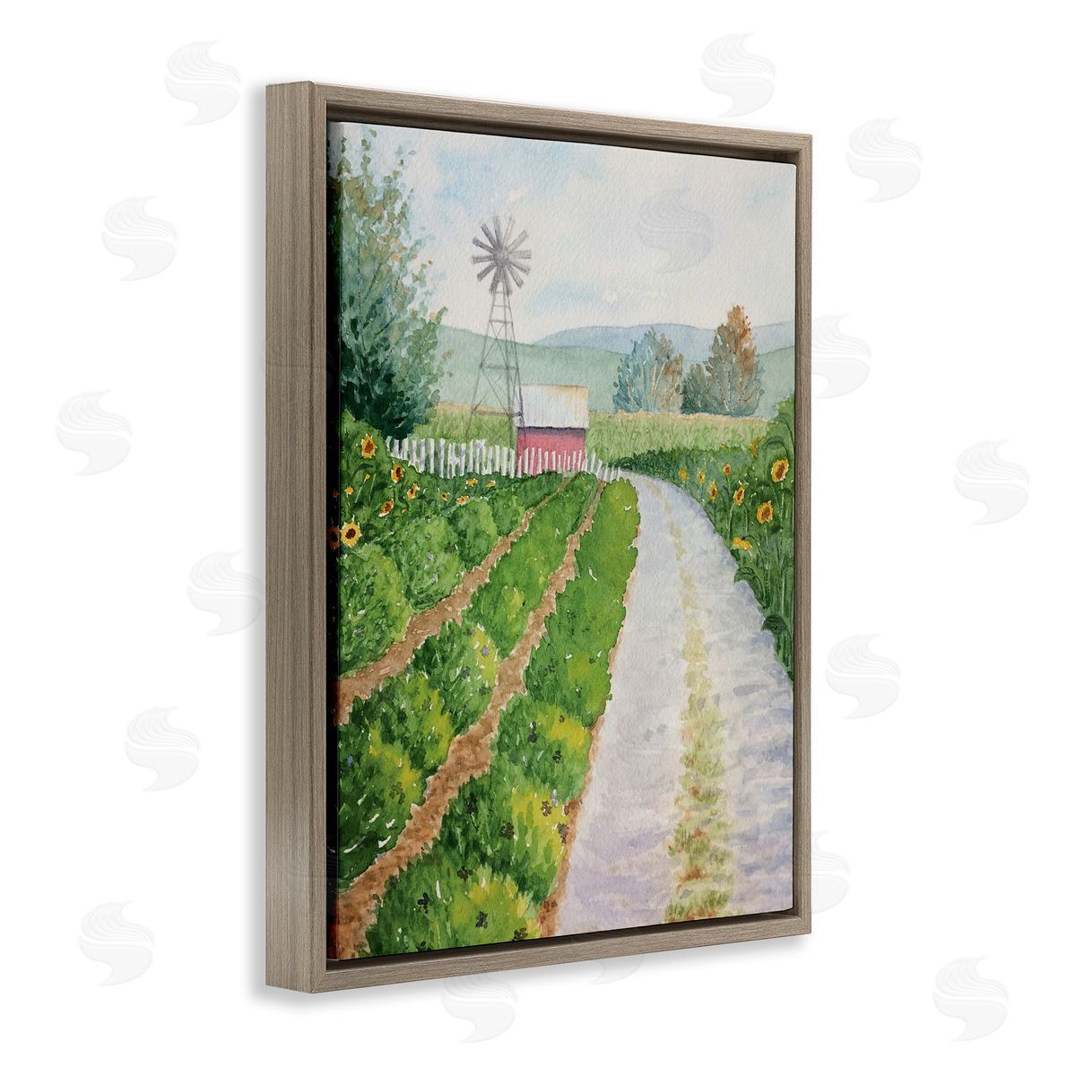 Tranquil Farm Path Brown Floating Frame Canvas Wall Art, Home Decor by Stephanie Fielden