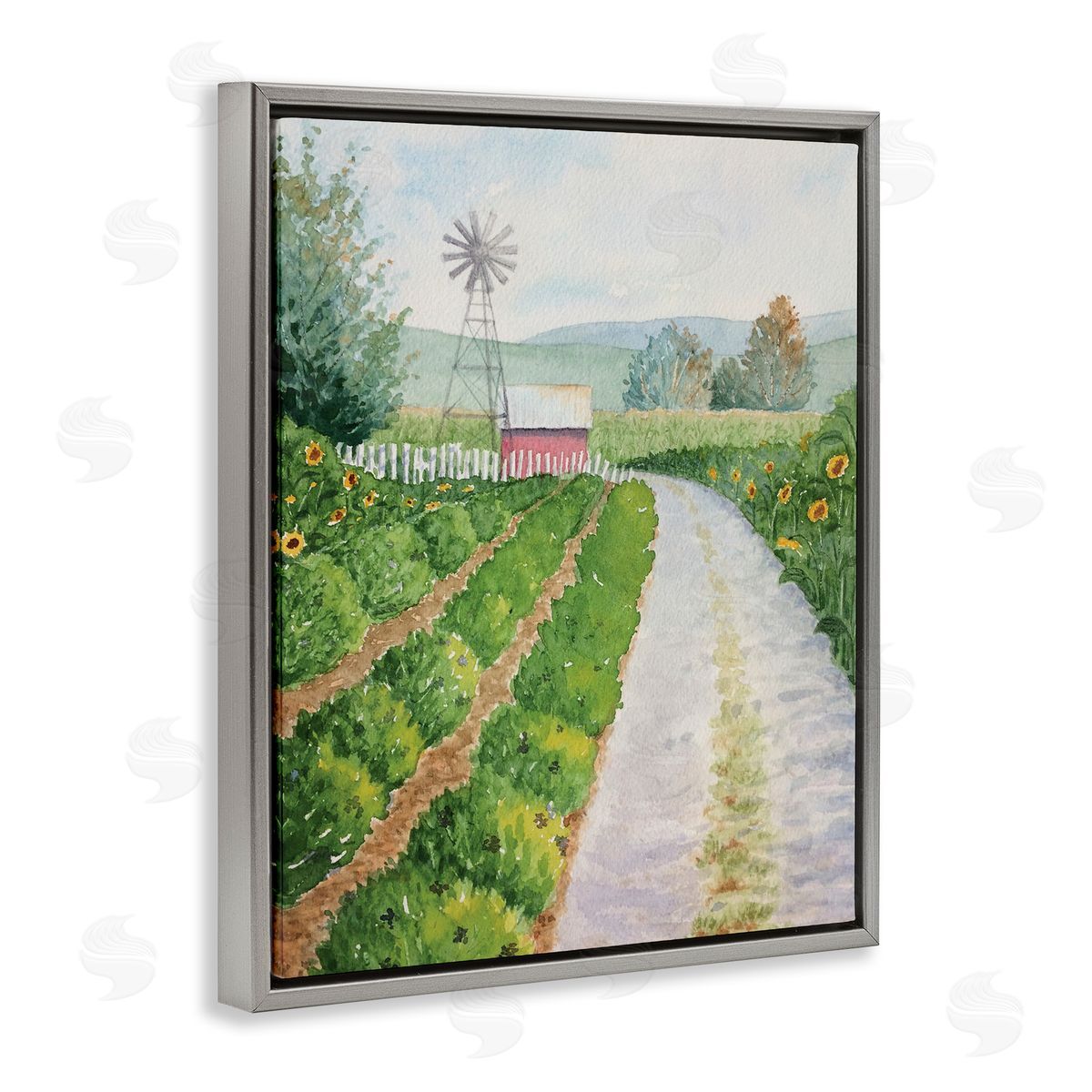 Tranquil Farm Path Grey Floating Frame Canvas Wall Art, Home Decor by Stephanie Fielden