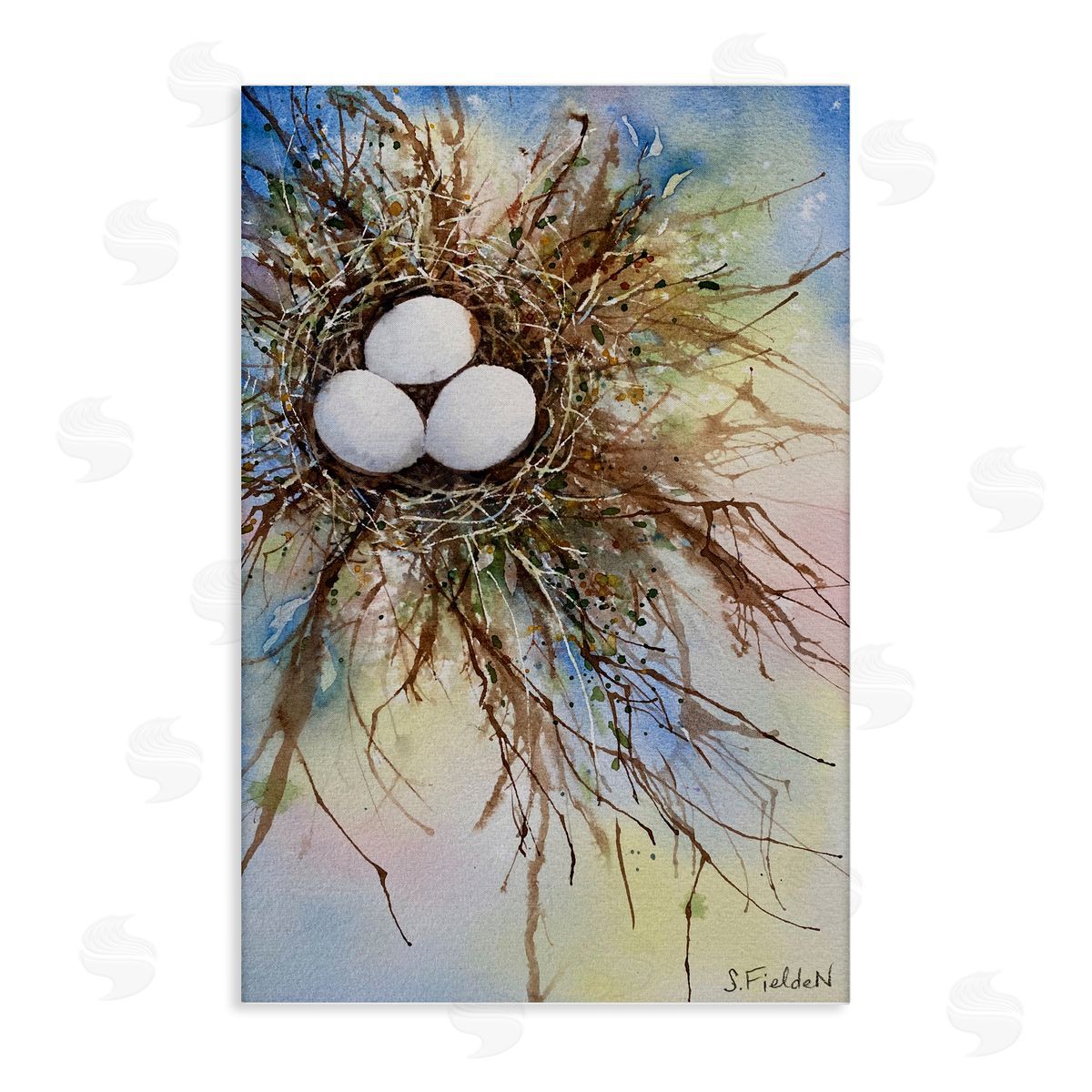 Modern Watercolor Bird Nest Canvas Wall Art, Home Decor by Stephanie Fielden