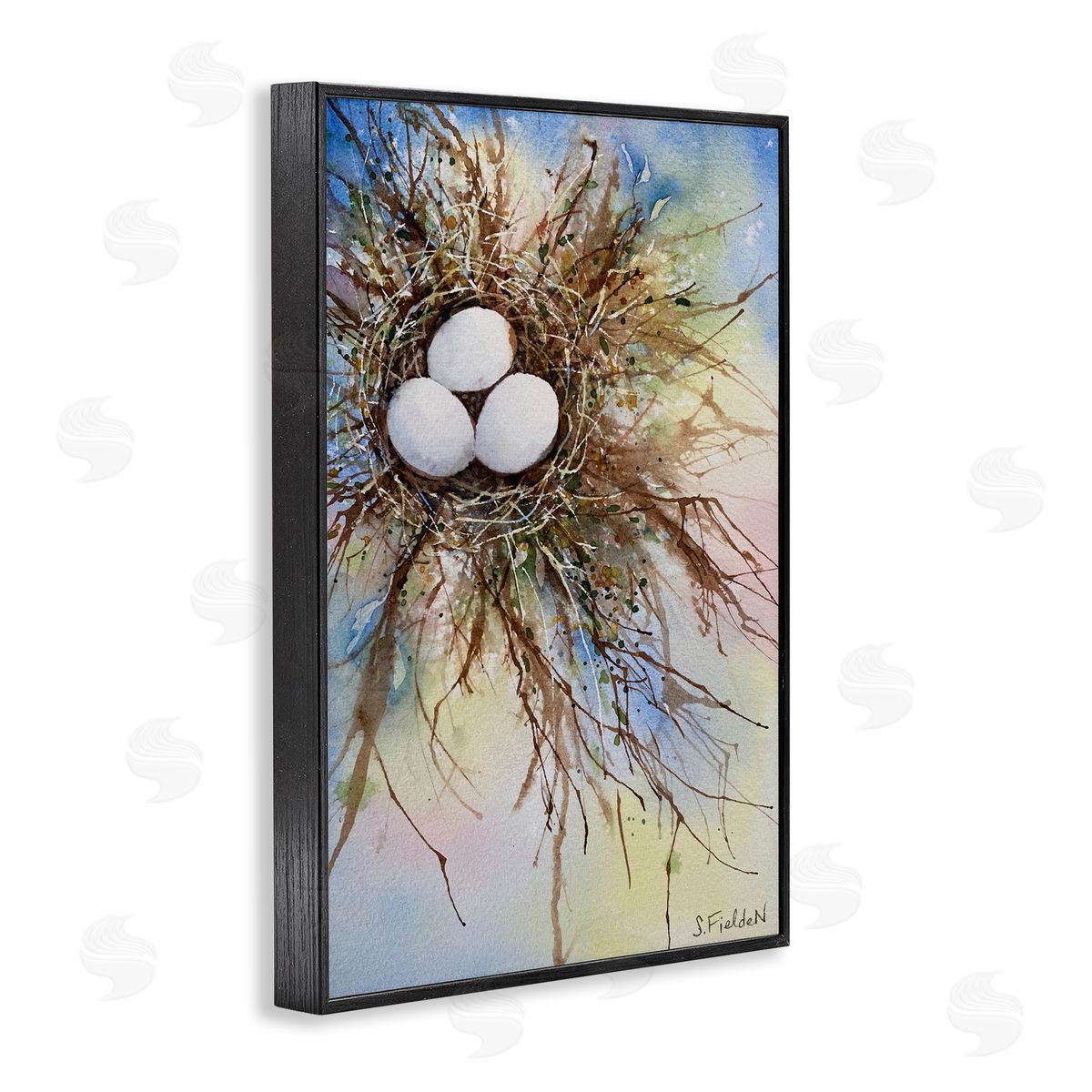 Modern Watercolor Bird Nest Black Frame Print Wall Art, Home Decor by Stephanie Fielden