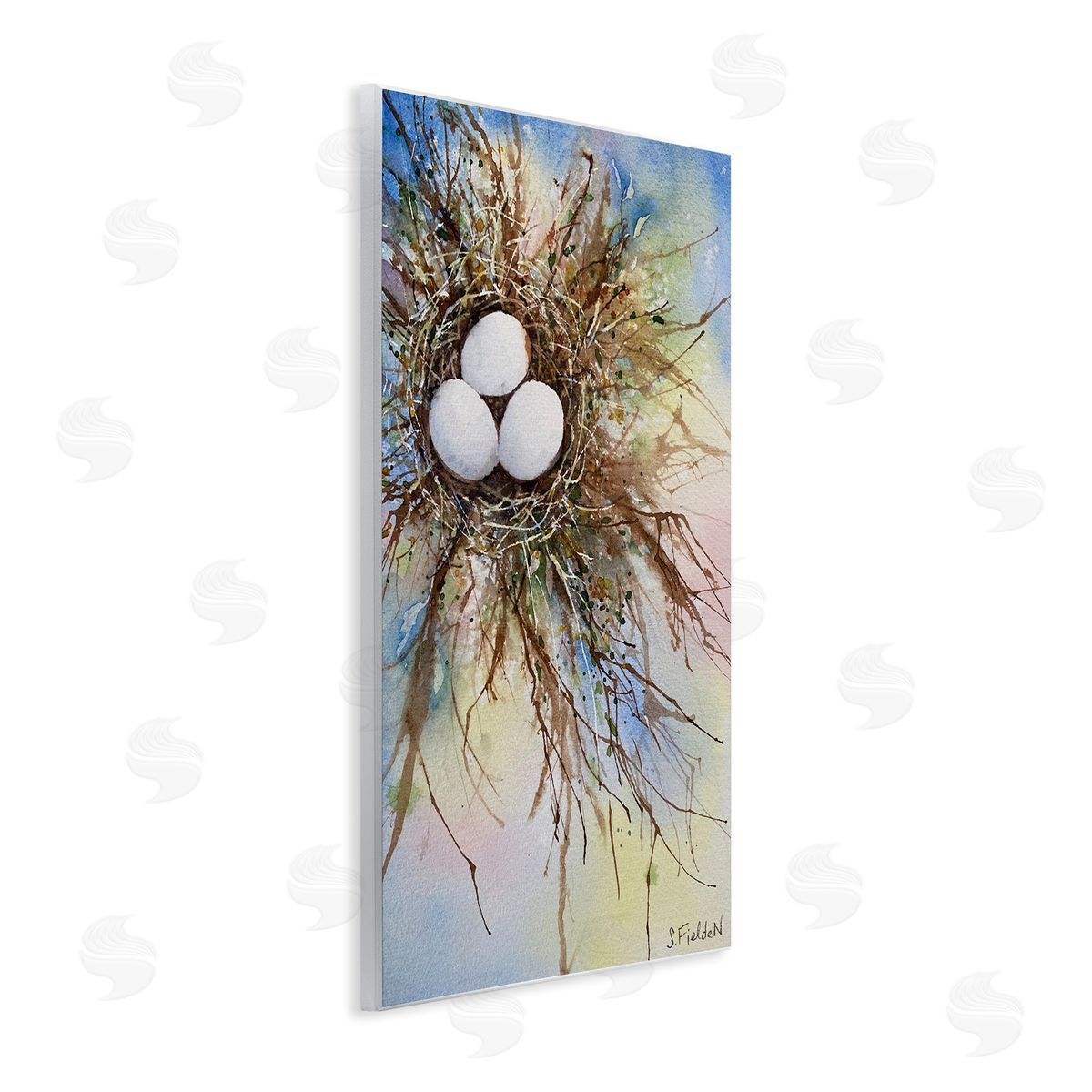Modern Watercolor Bird Nest Wood Plaque Wall Art, Home Decor by Stephanie Fielden