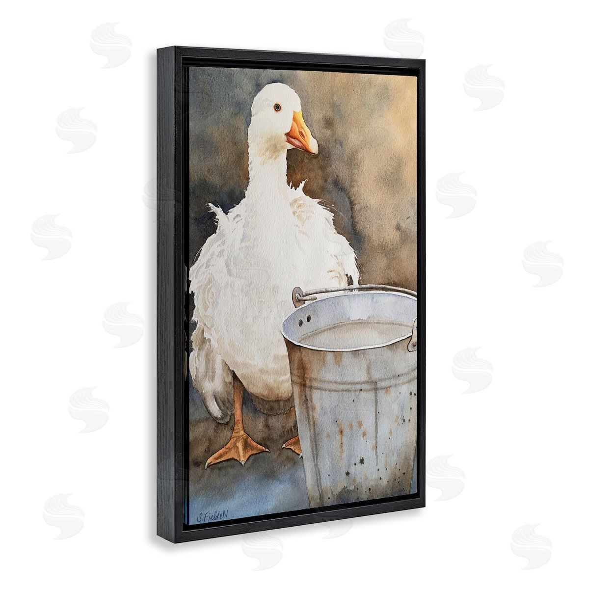 Duck & Country Pail Black Floating Frame Canvas Wall Art, Home Decor by Stephanie Fielden