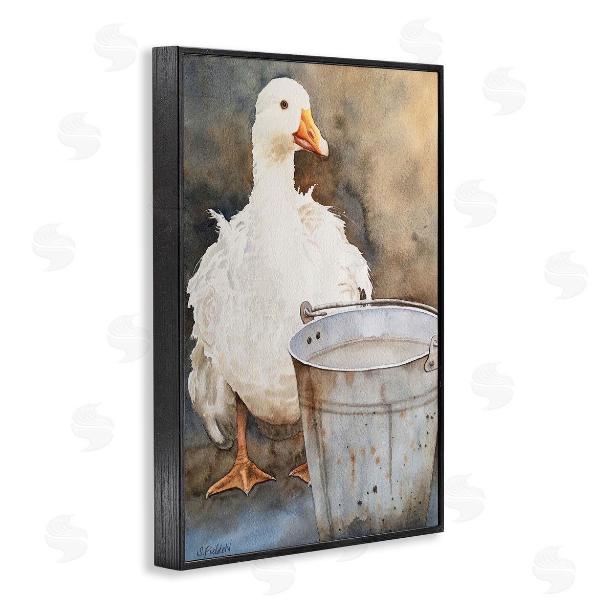 Duck & Country Pail Black Frame Print Wall Art, Home Decor by Stephanie Fielden