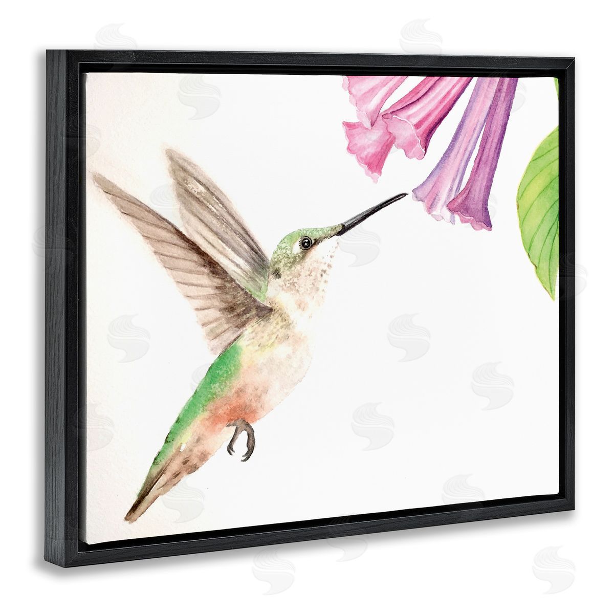 Hummingbird & Bluebell Flower Black Floating Frame Canvas Wall Art, Home Decor by Stephanie Fielden