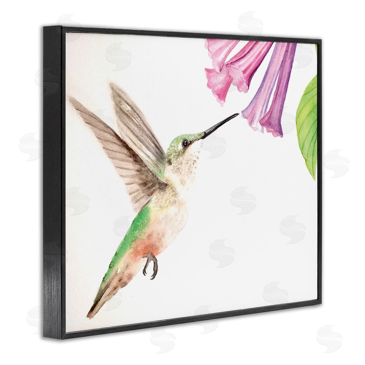 Hummingbird & Bluebell Flower Black Frame Print Wall Art, Home Decor by Stephanie Fielden