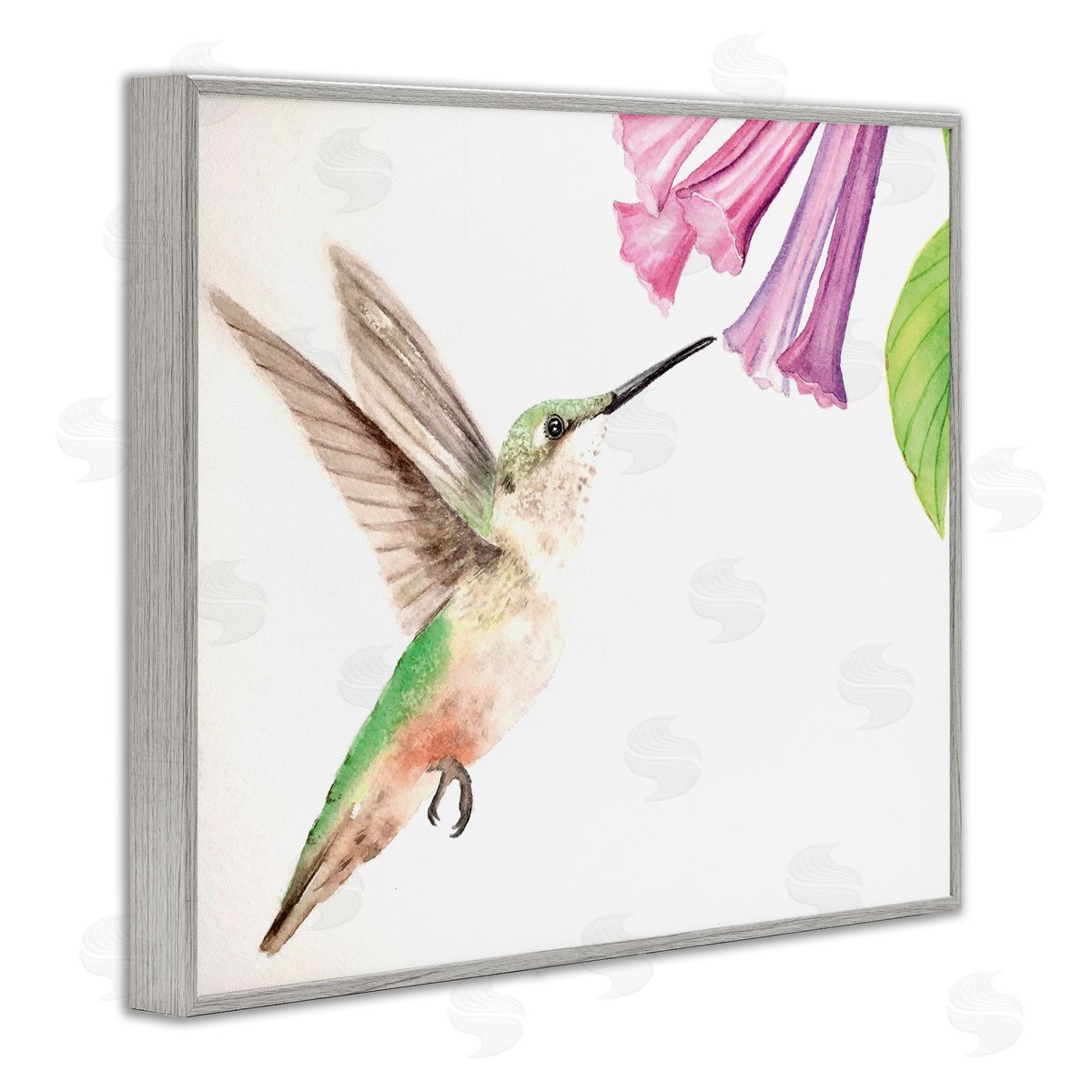 Hummingbird & Bluebell Flower Grey Frame Print Wall Art, Home Decor by Stephanie Fielden