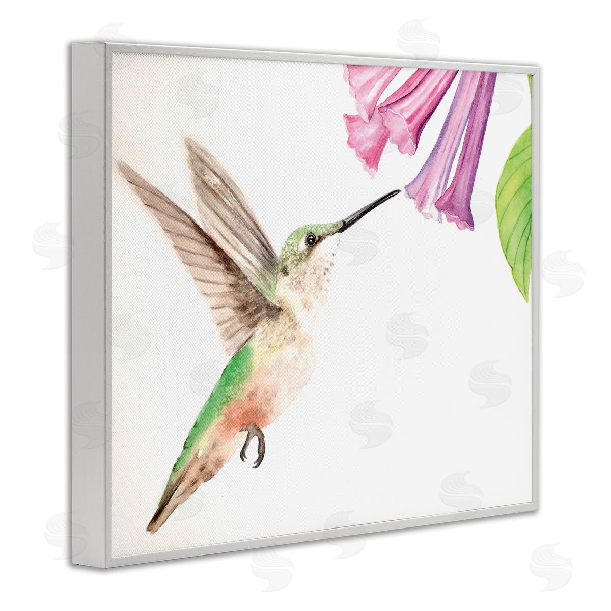 Hummingbird & Bluebell Flower White Frame Print Wall Art, Home Decor by Stephanie Fielden
