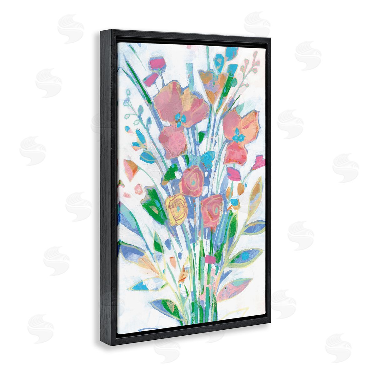 Pastel Joyful Bouquet Black Floating Frame Canvas Wall Art, Home Decor by Stephanie Fielden