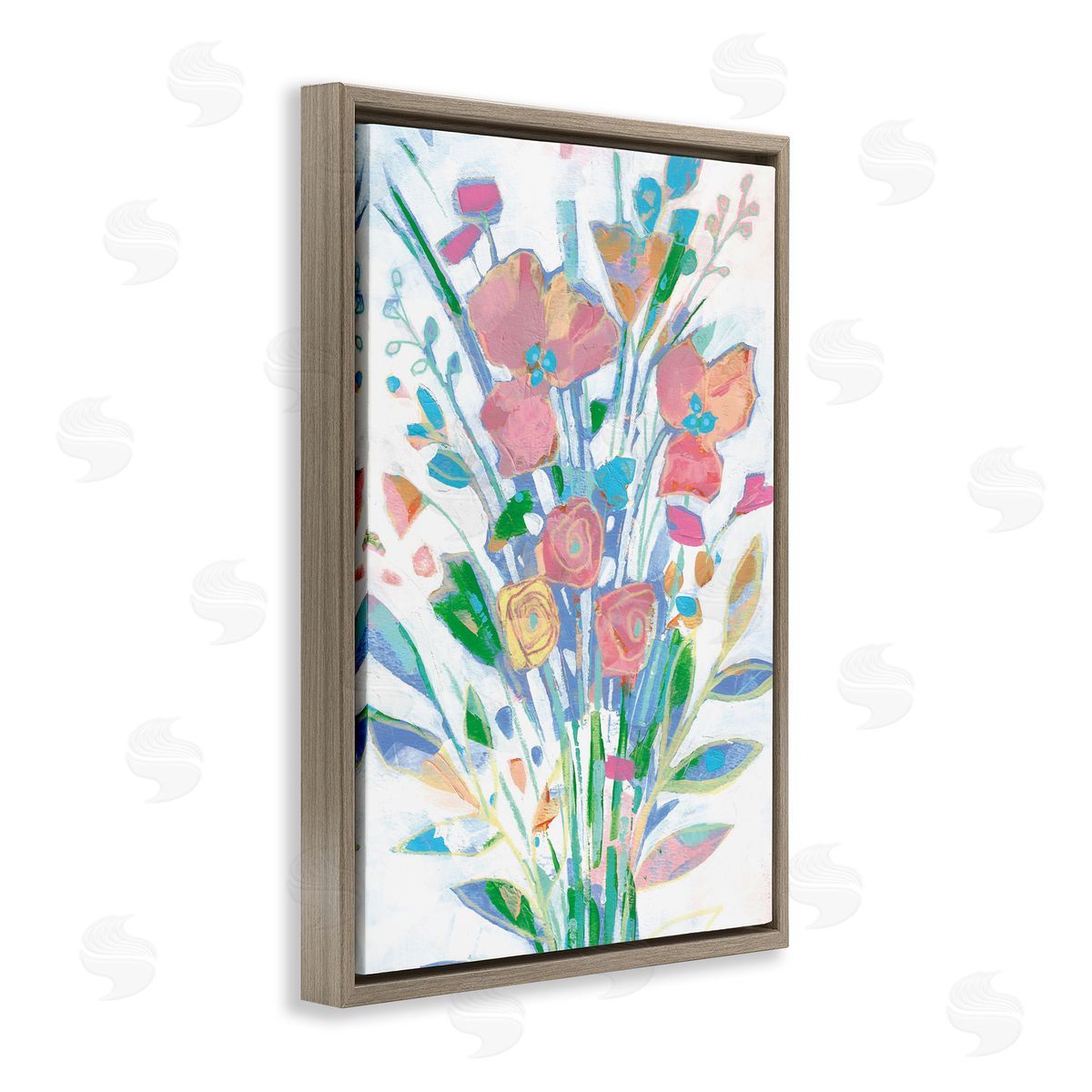 Pastel Joyful Bouquet Brown Floating Frame Canvas Wall Art, Home Decor by Stephanie Fielden