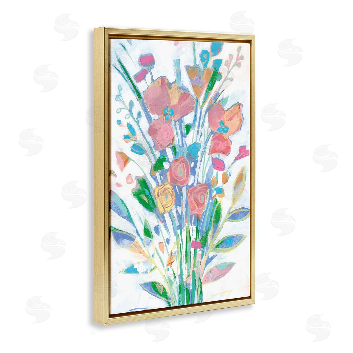 Pastel Joyful Bouquet Gold Floating Frame Canvas Wall Art, Home Decor by Stephanie Fielden
