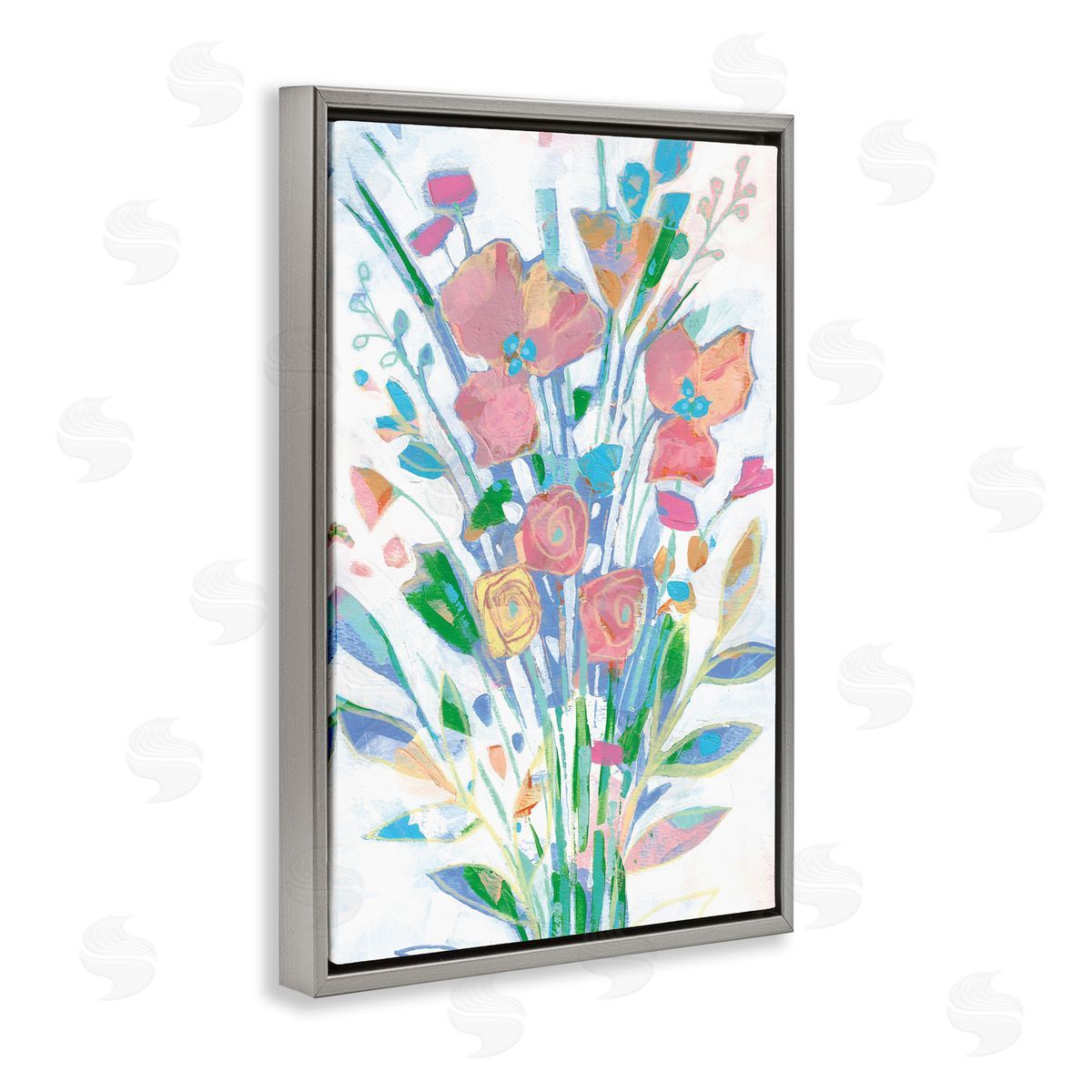 Pastel Joyful Bouquet Grey Floating Frame Canvas Wall Art, Home Decor by Stephanie Fielden