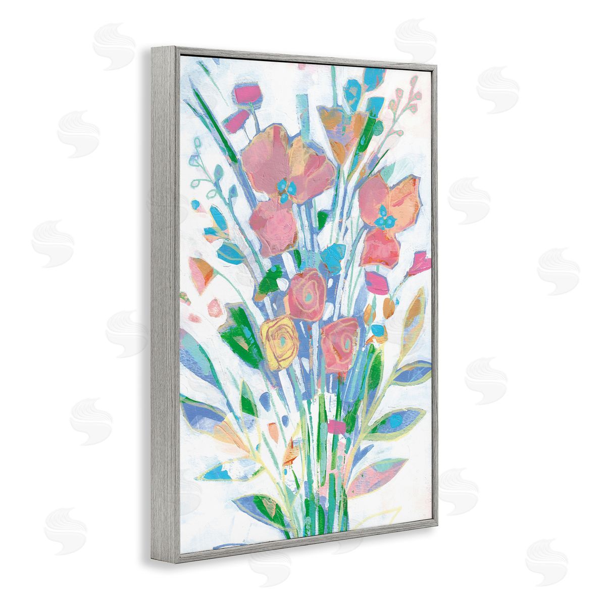 Pastel Joyful Bouquet Grey Frame Print Wall Art, Home Decor by Stephanie Fielden